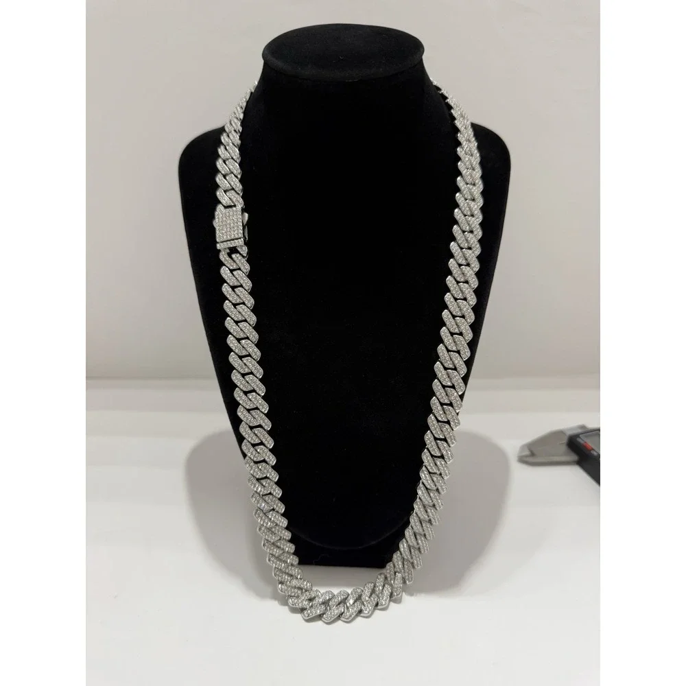 iced out cuban chain crystal vvscz silver over stainless 26in 14mm water resist